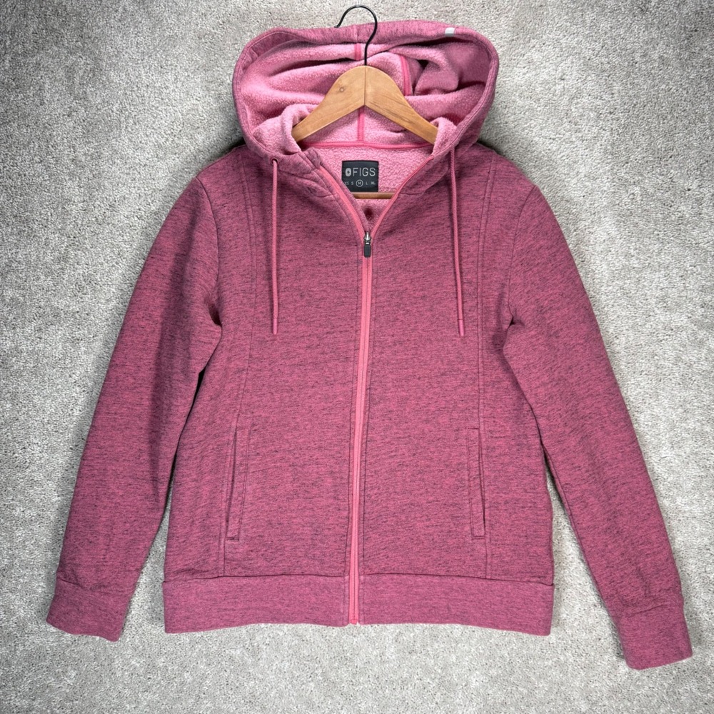 Figs Women Medium Pink Heathered Zip Up Hoodie W22OW1011 Scrub Jacket